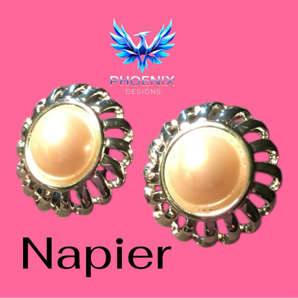 Napier Faux Pearl and Silver Earrings
